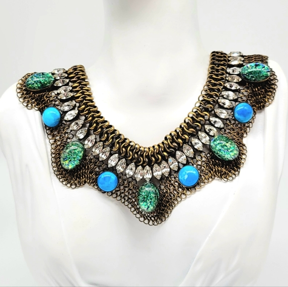 Dannijo Chainmail Mesh Statement Collar with Swarovski Crystals and Glass Stones - Picture 6 of 12